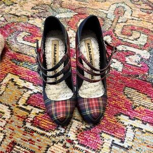 Harajuku Lovers Tartan Plaid Heels - Black and Red